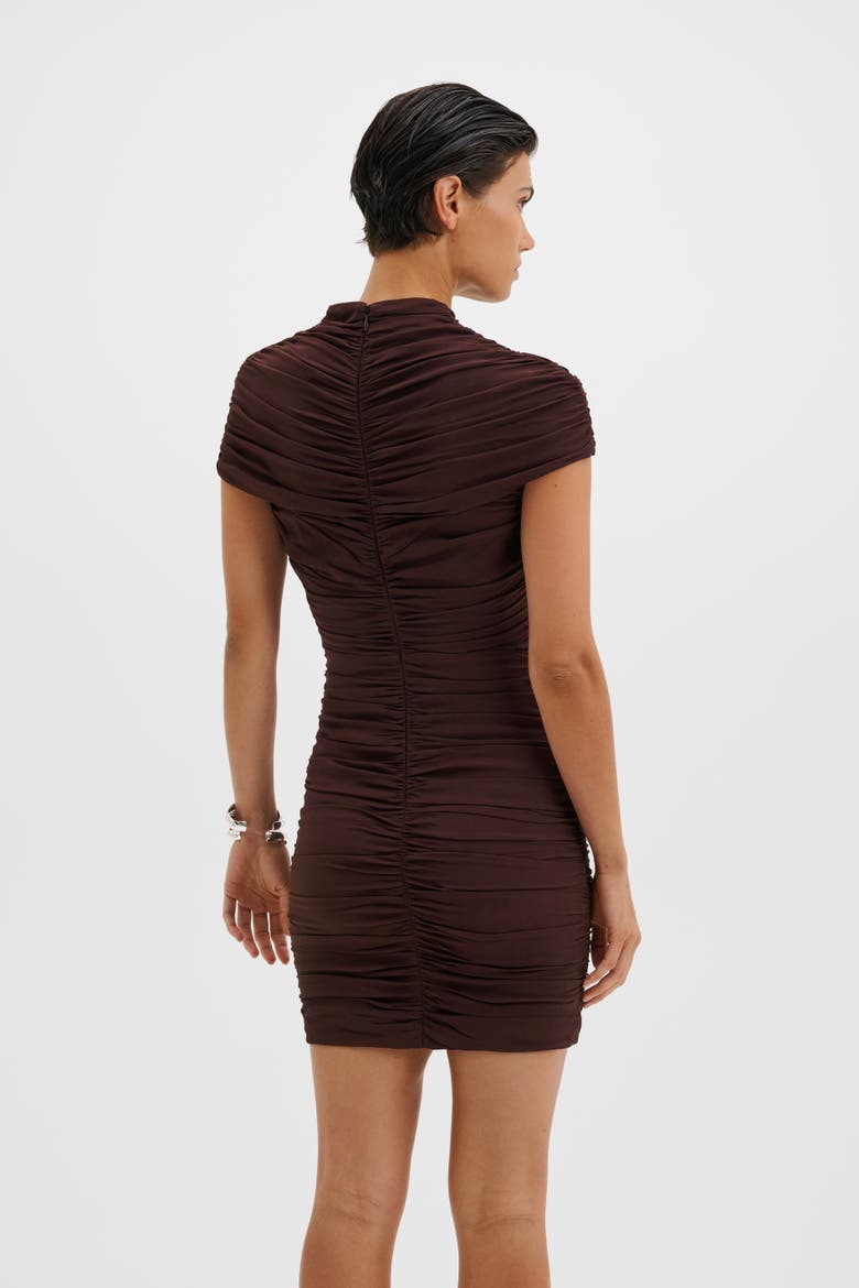 Loana Draped Chiffon Mini Dress, Alternate, color, Espresso
