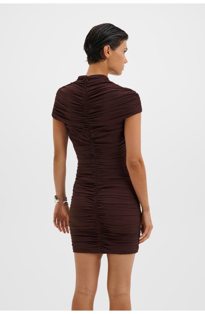 Malina Loana Draped Chiffon Mini Dress, Alternate, color, Espresso