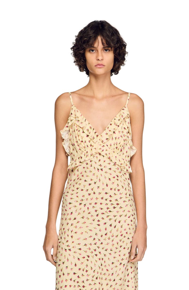 SANDRO Flower print maxi dress, Alternate, color, Butter / Pink