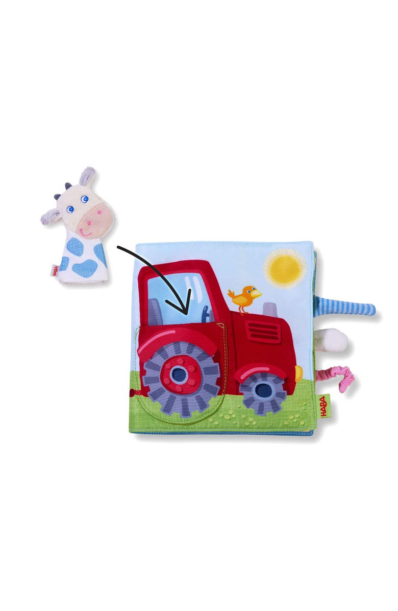 HABA Busy Book for Babies 6-12 months, Farm Fabric Book with Finger Puppet for Babies, Sensory Book for 6-12 Months, Alternate, color, Red Multi