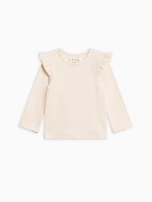 Kendi Rina Ribbed Ruffle Top In Neutral