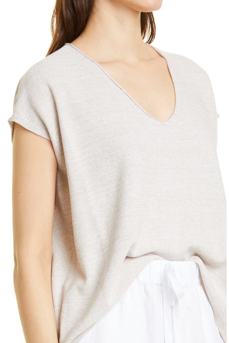 Boxy V-Neck Organic Cotton & Linen Knit Top, Alternate, color, NATURAL