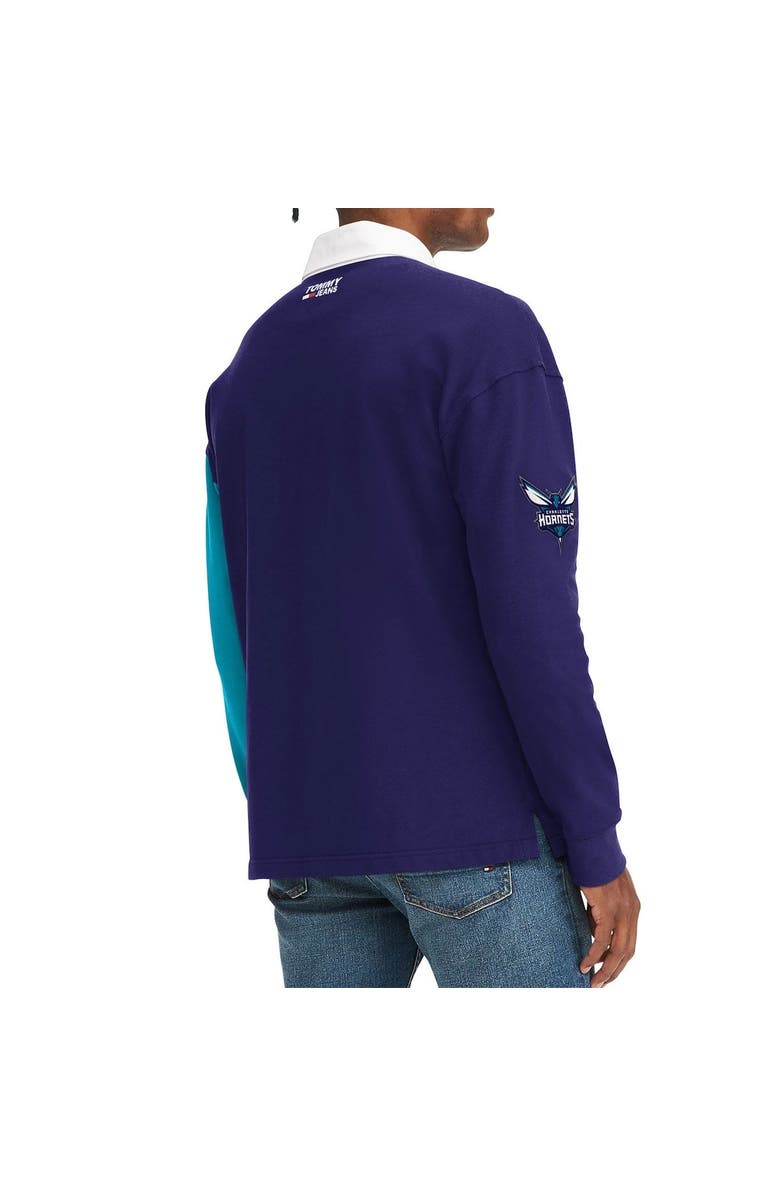 TOMMY JEANS Men's Tommy Jeans Purple/Teal Charlotte Hornets Ronnie Rugby Long Sleeve T-Shirt, Alternate, color, Purple