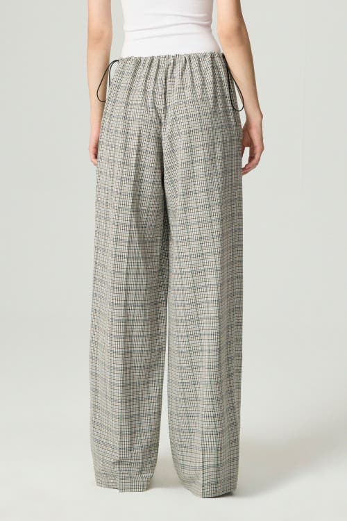 Nocturne Plaid Wide-leg Drawstring Pants In Gray