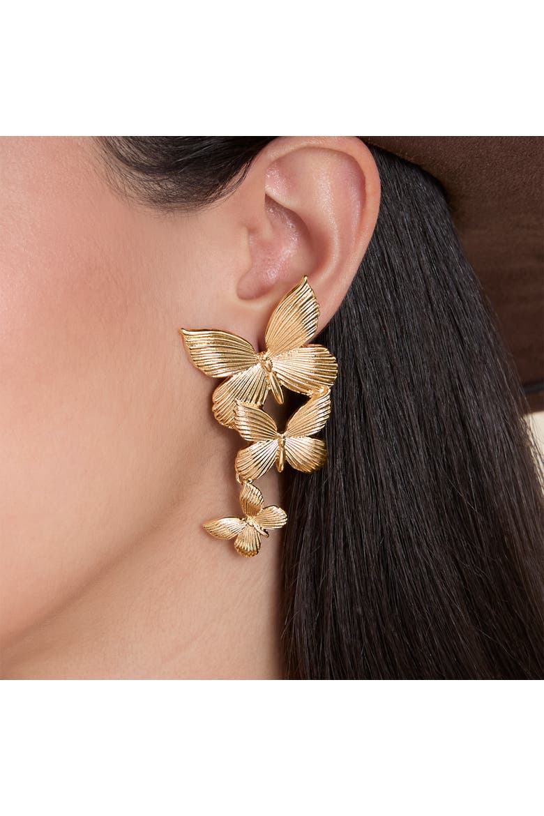 Cascading Butterfly Gold-Tone Drop Earrings, Alternate, color, Gold