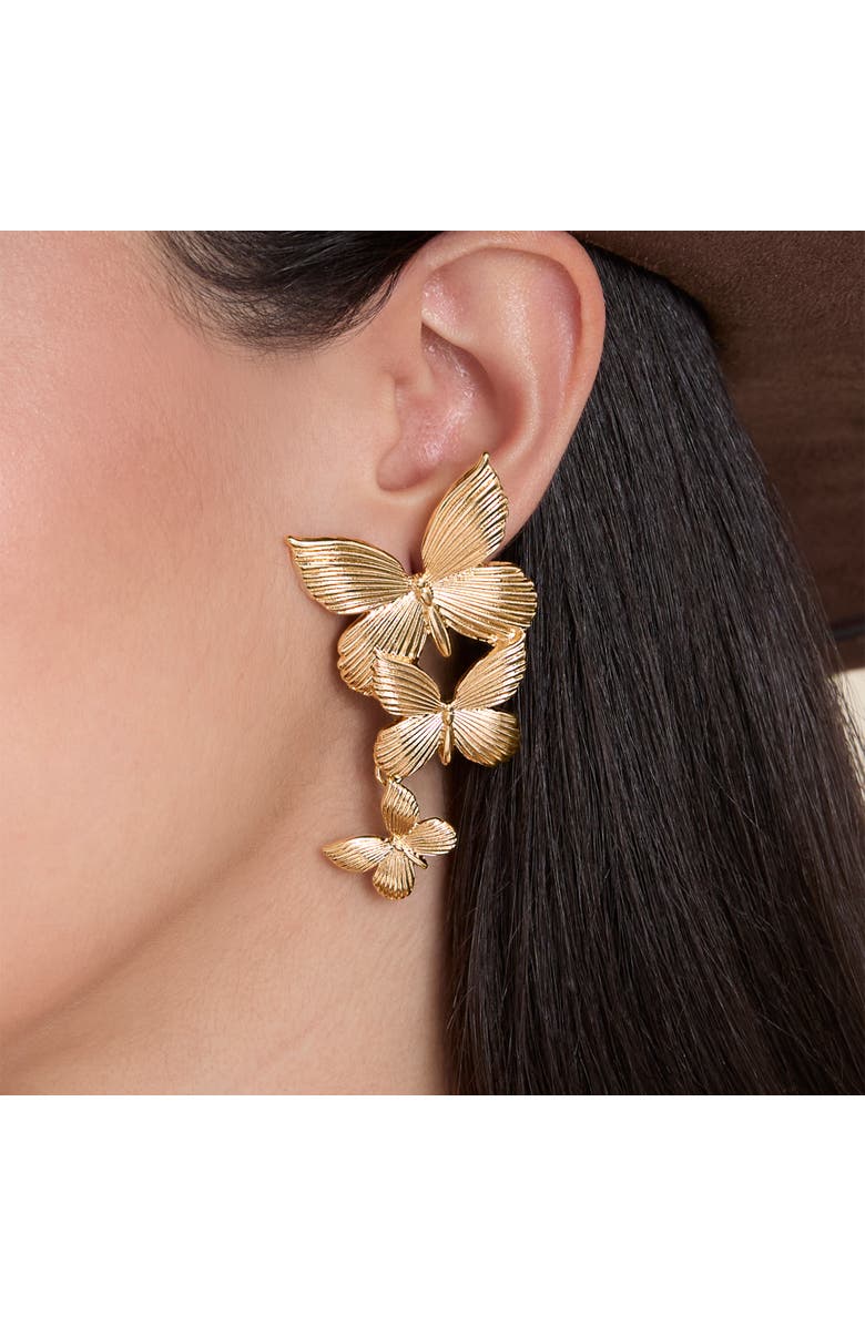 Jessica Simpson Cascading Butterfly Gold-Tone Drop Earrings, Alternate, color, Gold
