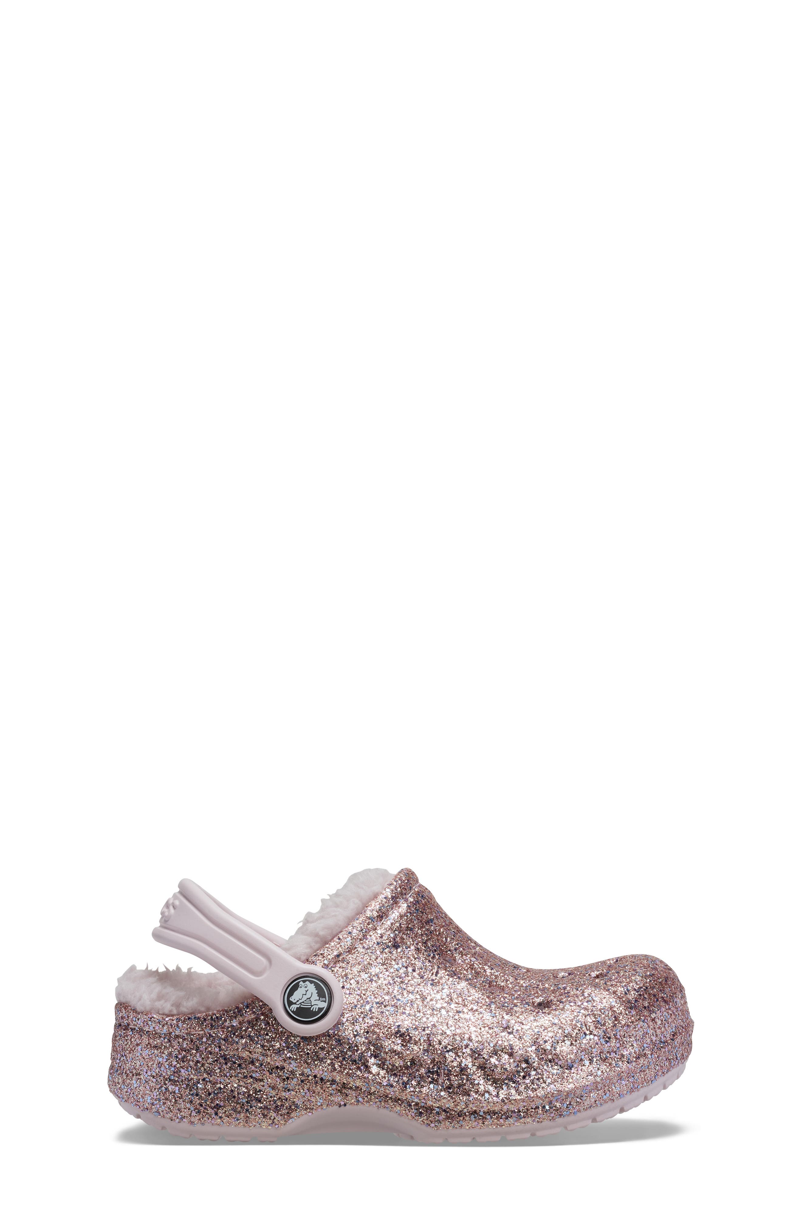 CROCS Kids' Glitter Faux Shearling Lined Clog, Alternate, color, Barely Pink