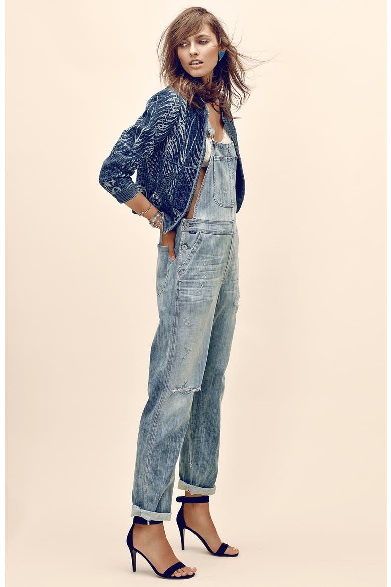 'Quincey' Distressed Denim Overalls, Alternate, color, SUN BLEACH