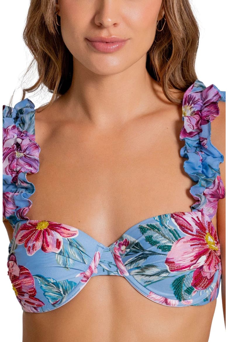 Beaded Ruffle Underwire Bikini Top, Main, color, BLUE MULTI