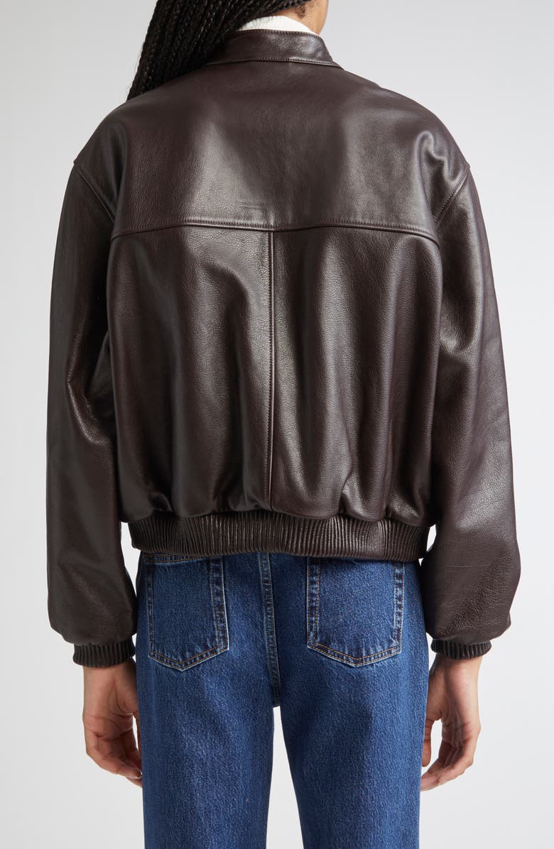 LOULOU DE SAISON Marlow Leather Bomber Jacket, Alternate, color, Coffee