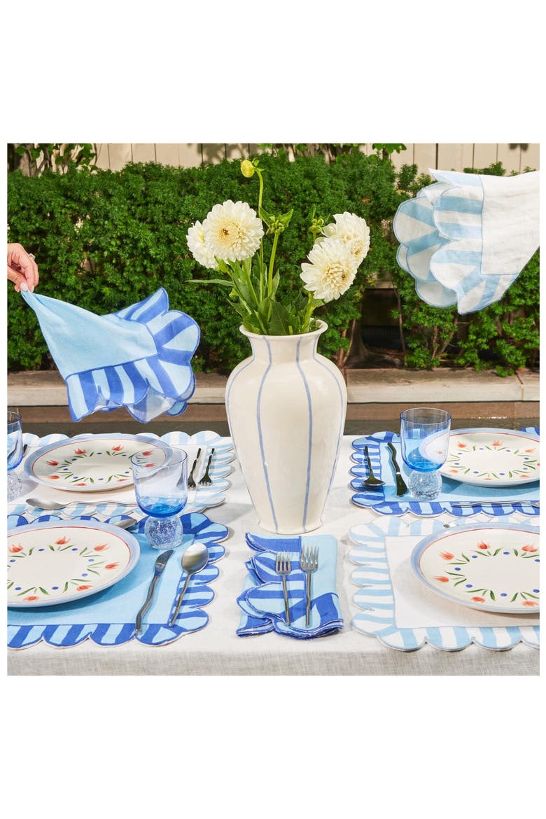 Set of 4 Scalloped Linen Placemats, Alternate, color, BLUE