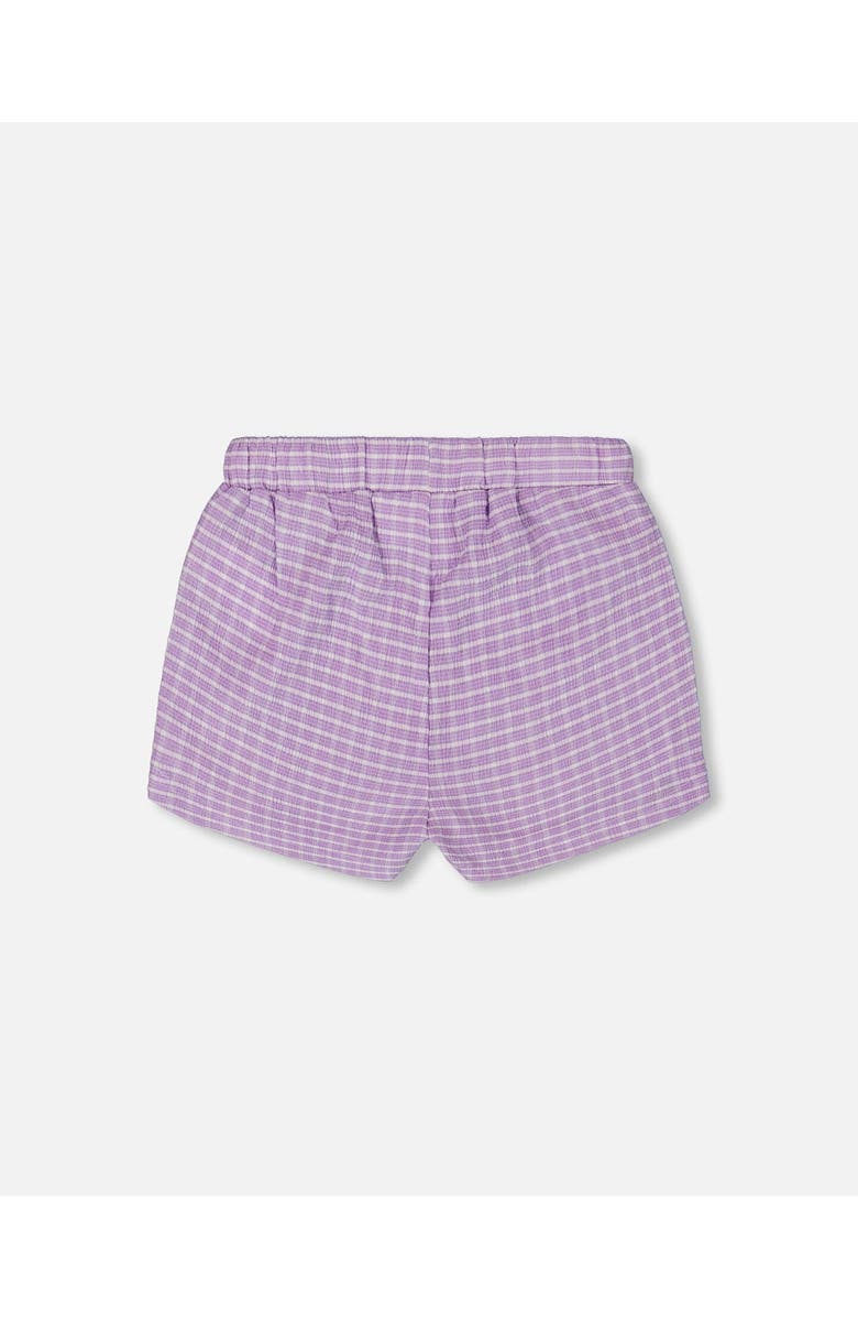 Deux par Deux Girl's Crinkle Short White Checkered Lilac, Alternate, color, 