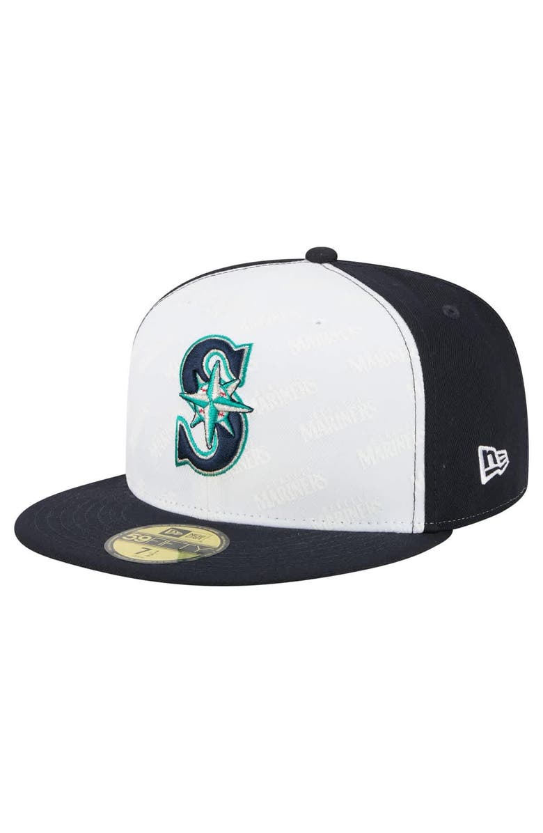 New Era Men's New Era White/Navy Seattle Mariners Repeat 59FIFTY Fitted Hat, Alternate, color,