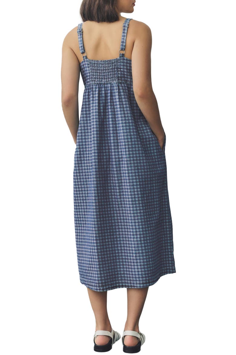 Gingham Sleeveless Denim Midi Dress, Alternate, color, BLUE