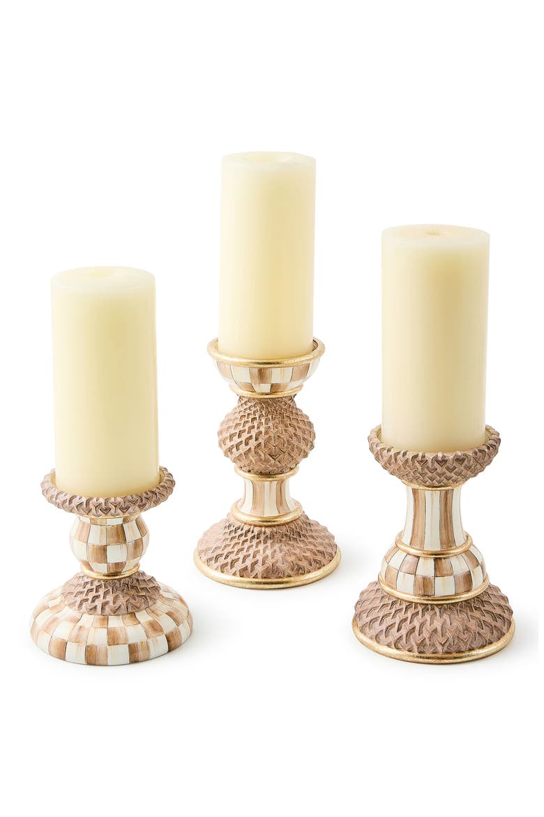 Mocha Pillar Set of 3 Candle Holders, Alternate, color, MOCHA