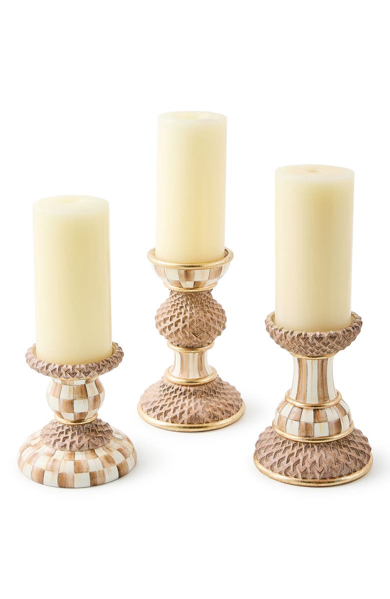 MACKENZIE CHILDS Mocha Pillar Set of 3 Candle Holders, Alternate, color, Mocha