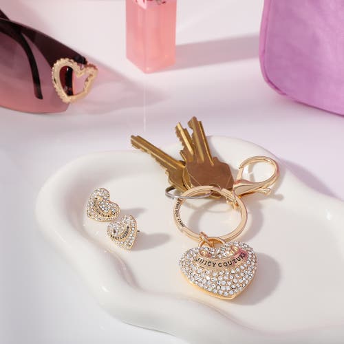 Juicy Couture Pave Heart Keychain & Earrings Set In Gold