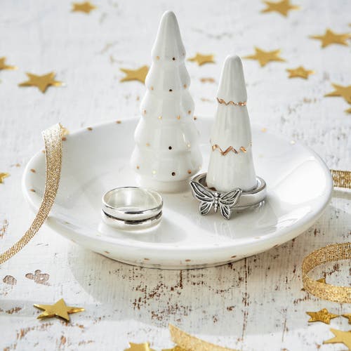 Tag Starlight Ring Trinket Dish Decorative Ceramic Bowl Gold In White