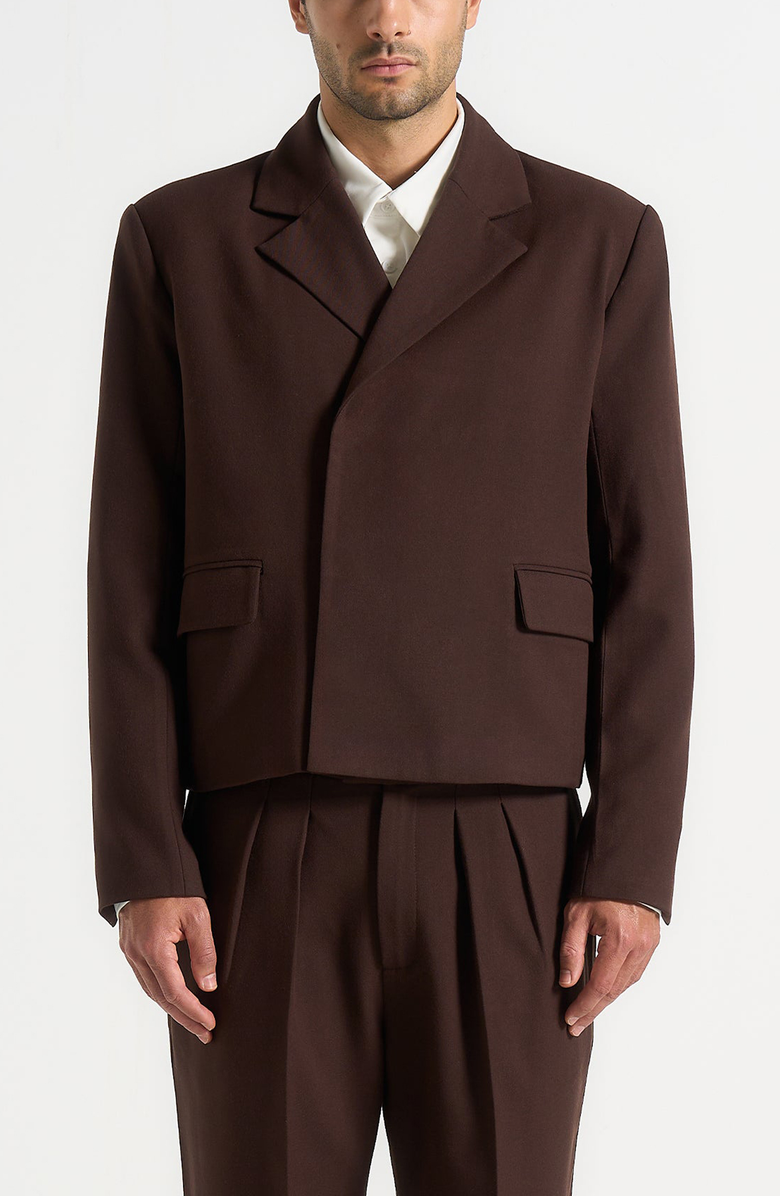 Manière De Voir Hector Double Breasted Tailored Cropped Blazer, Alternate, color, Brown