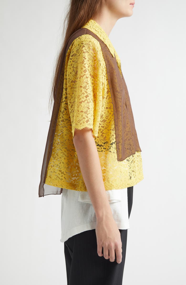 Undercover Mixed Media Lace & Chiffon Camp Shirt, Alternate, color, Yellow