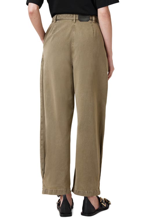 Allsaints Becca Pleated Barrel Leg Denim Trousers In Khaki Green