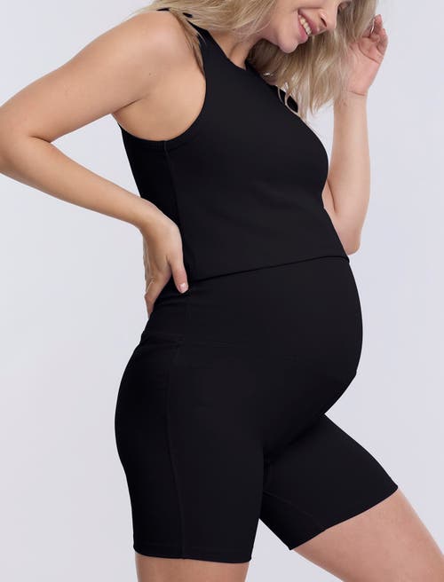 Motherhood Maternity Crew Neck Racerback Cropped Maternity Tank In Black
