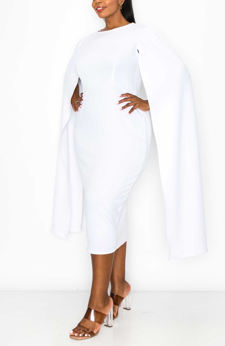 L I V D Naomi Cape Sleeve Midi Dress, Alternate, color, White
