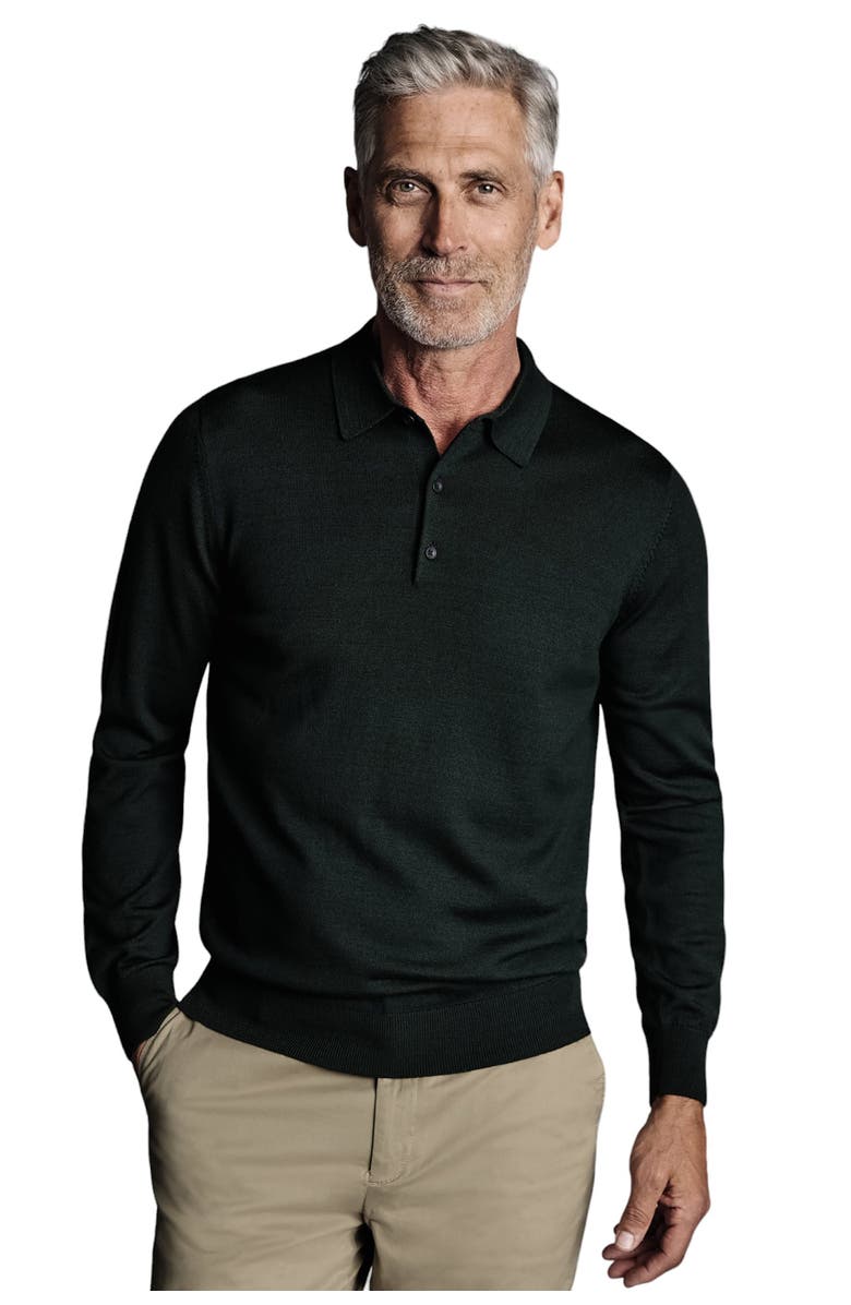 Charles Tyrwhitt Merino Polo Long Sleeve Sweater, Main, color, Forest Green