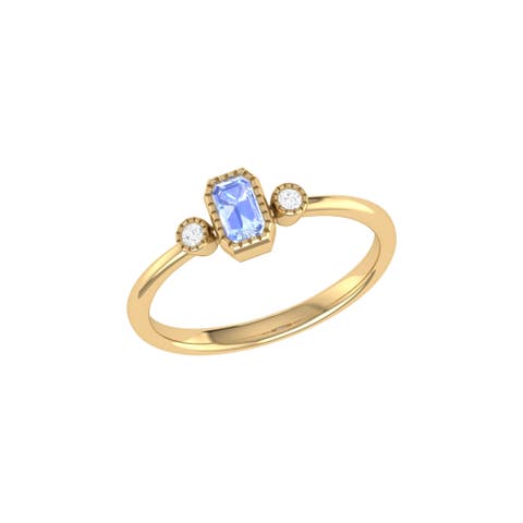 Emerald Cut Tanzanite & Diamond Birthstone Ring in 14K Gold