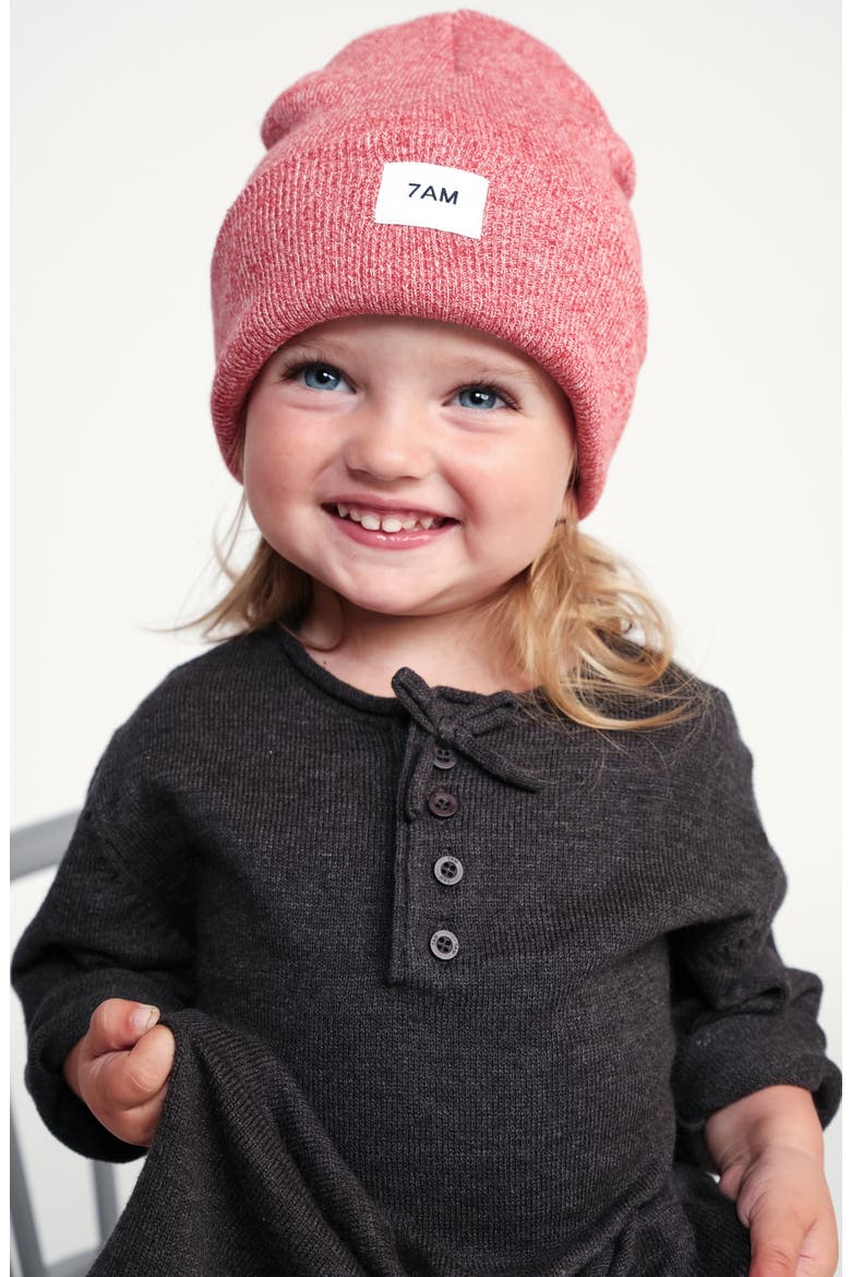 Kids' Heathered Beanie, Alternate, color, RED