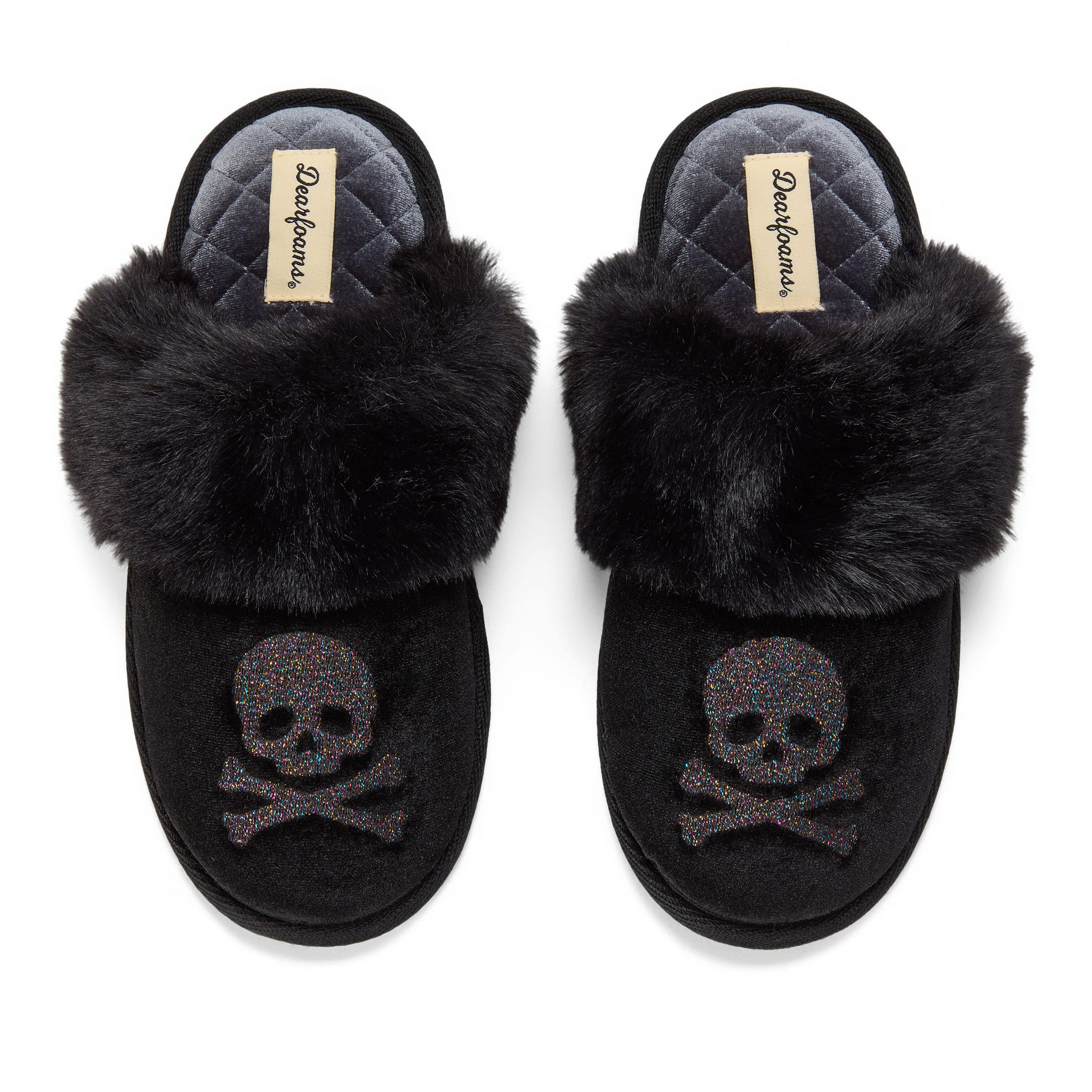 Halloween Velour Scuff Slippers, Alternate, color, BLACK