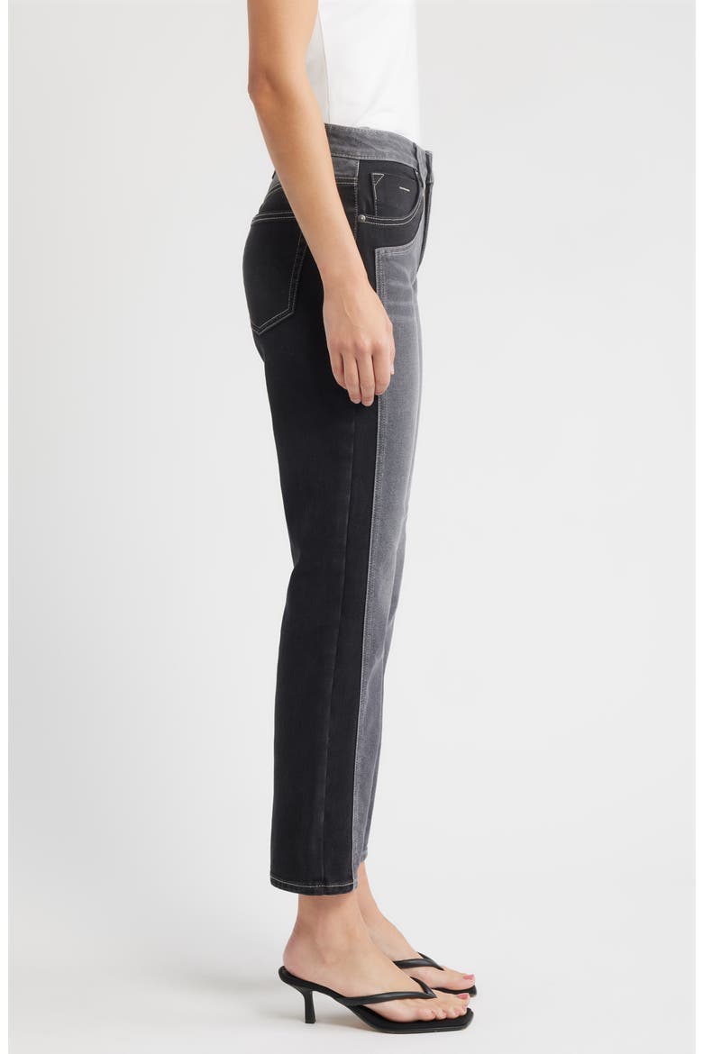 Two-Tone High Waist Straight Leg Jeans, Alternate, color, DARK WHISKER WASH