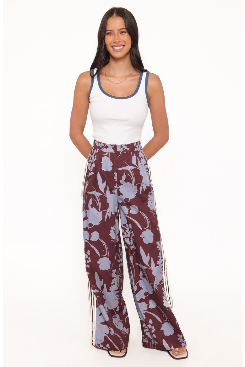 Aine Floral Wide Leg Cotton Pants, Alternate, color, BURGUNDY FLORAL
