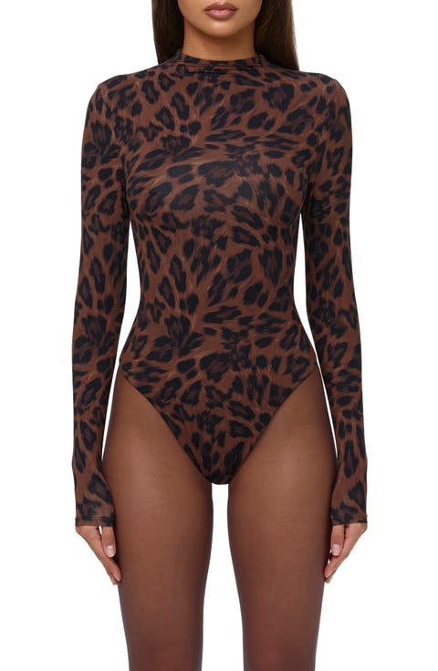 Naked Snakeskin Print Long Sleeve Bodysuit
