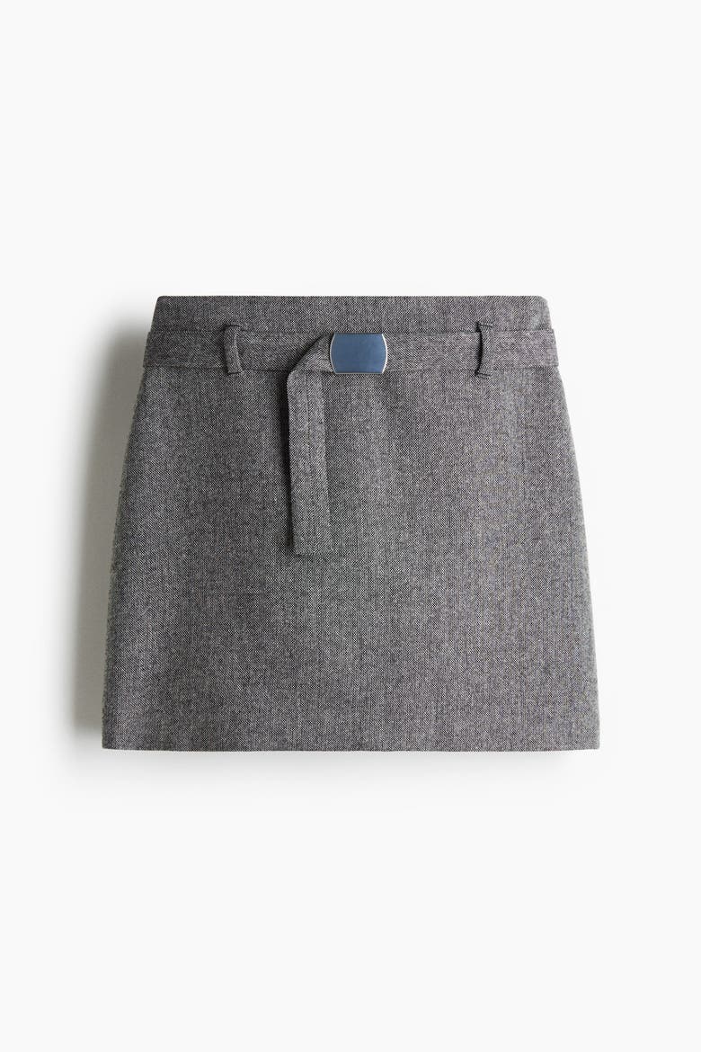 Belted Mini Skirt, Alternate, color, Black melange