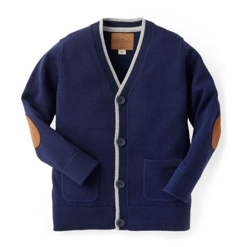 Boys' Organic Tipped Cardigan with Elbow Patches, Kids