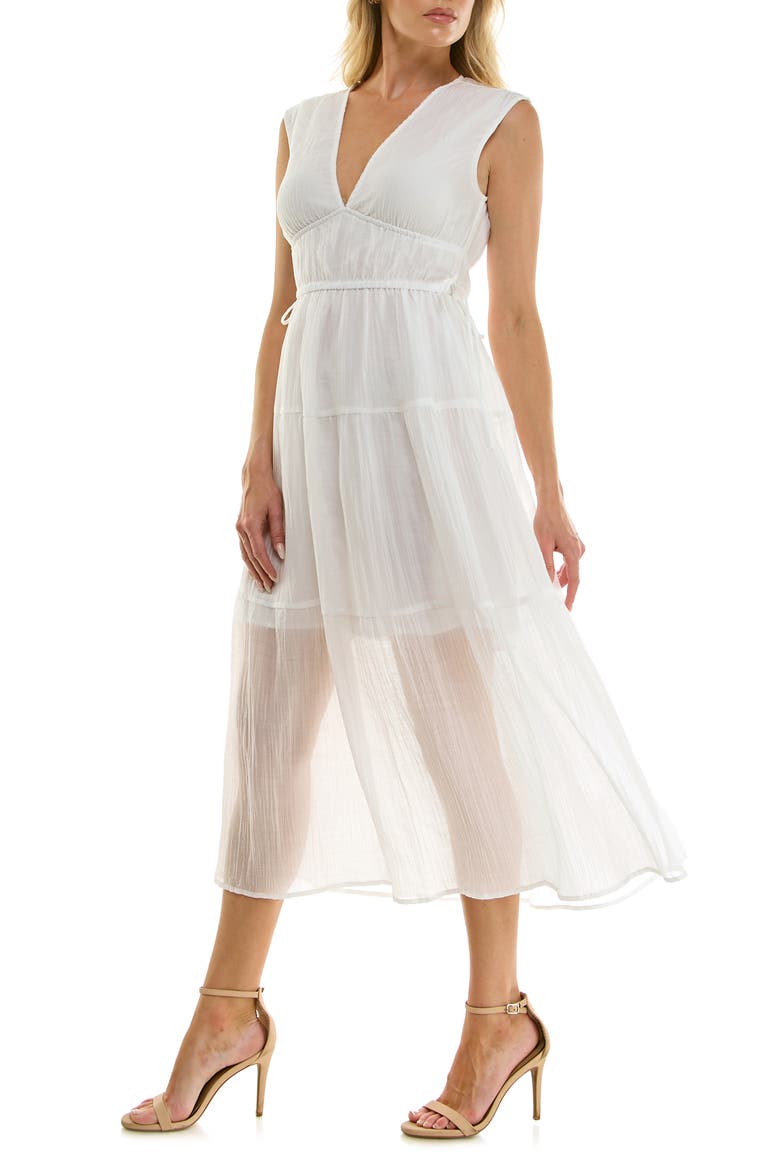 Crinkle Woven Semisheer Midi Dress, Alternate, color, IVORY