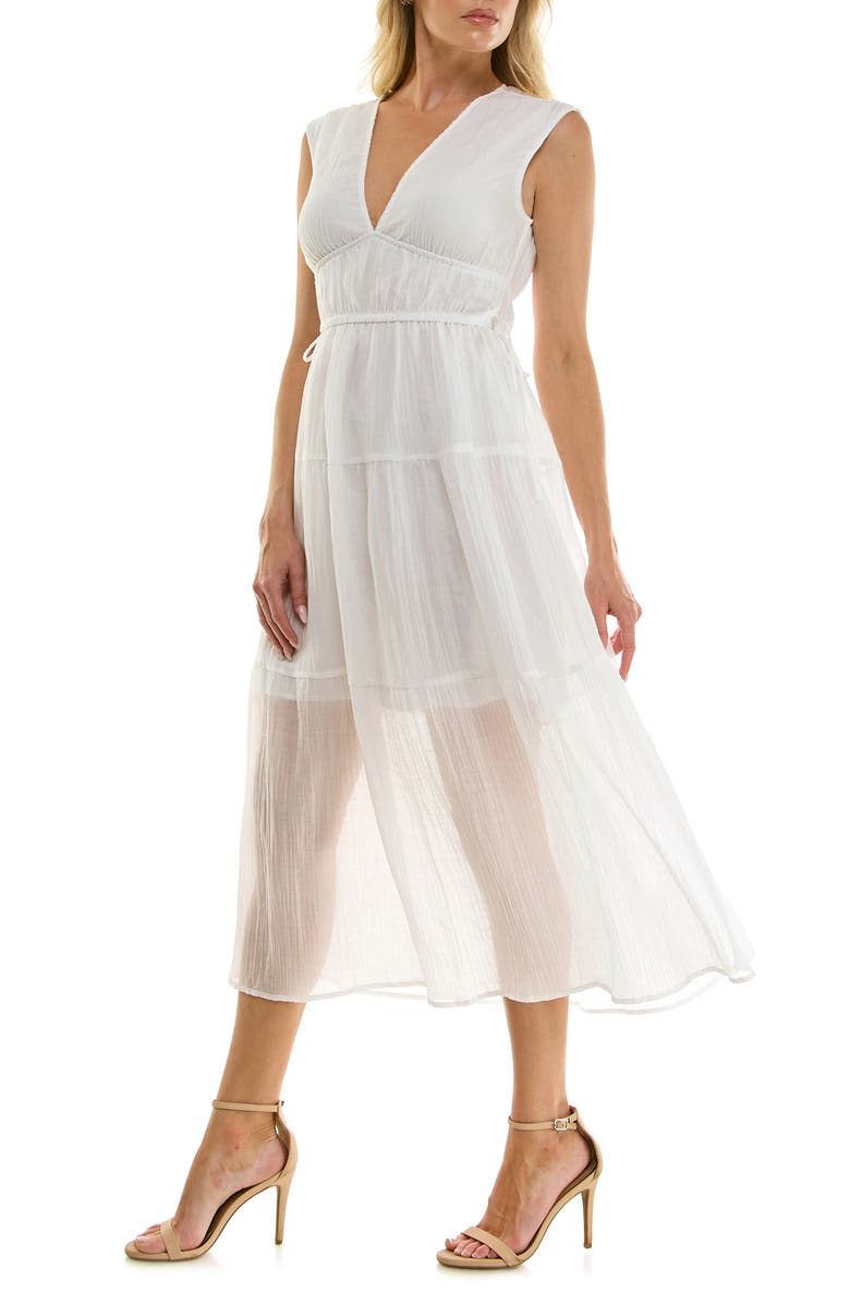 Socialite Crinkle Woven Semisheer Midi Dress, Alternate, color, Ivory