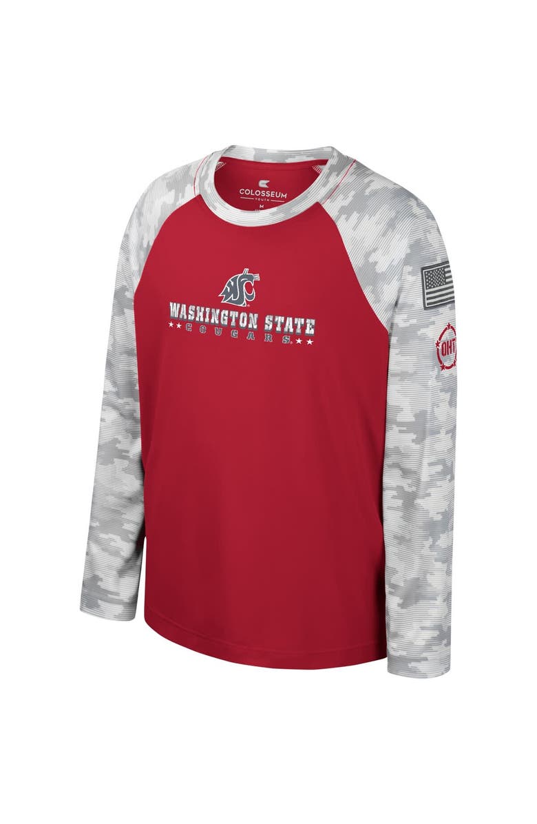COLOSSEUM Youth Colosseum Crimson/Camo Washington State Cougars OHT Military Appreciation Dark Star Raglan Long Sleeve T-Shirt, Alternate, color, Crimson