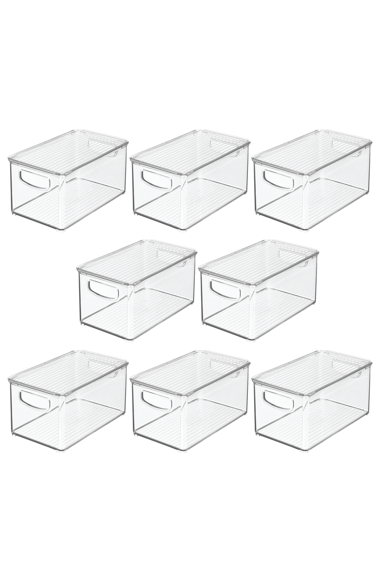 mDesign Deep Plastic Bathroom Storage Box, Lid/Built-In Handles, 8 Pack, Clear, Main, color, Clear