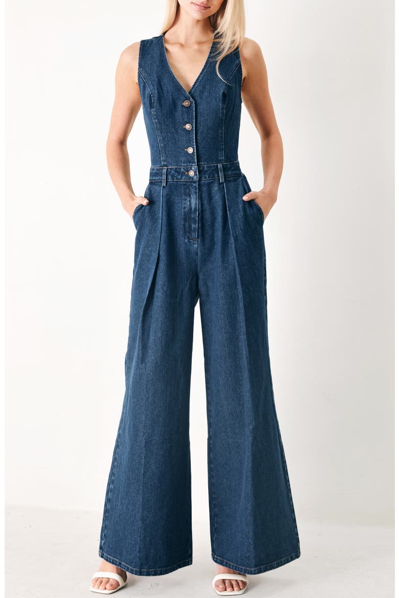Sleeveless Denim Jumpsuit, Alternate, color, INDIGO DENIM
