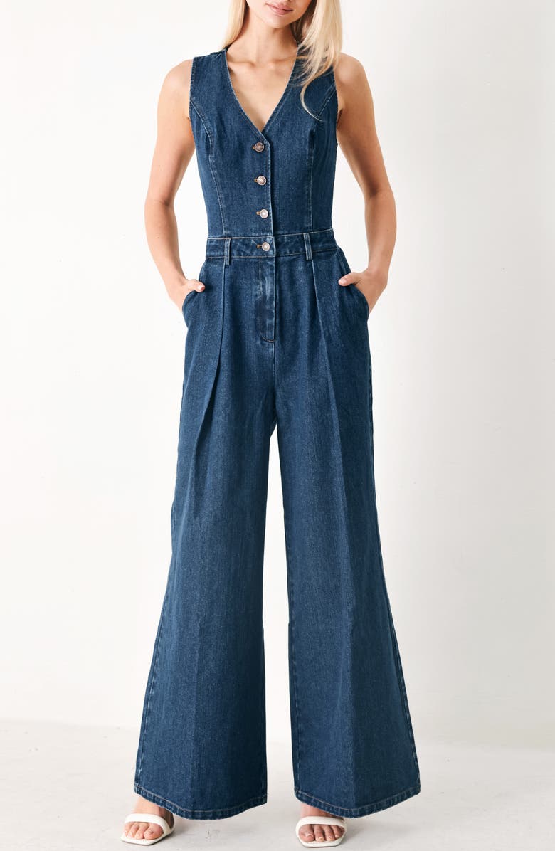 FREEMARKET Sleeveless Denim Jumpsuit, Alternate, color, Indigo Denim