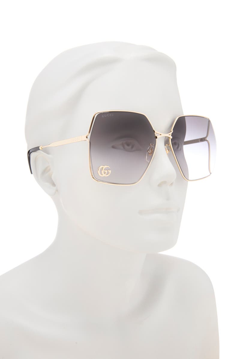 Gucci 65mm Oversize Rectangular Sunglasses, Alternate, color, Gold Gold Grey