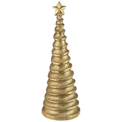 Metallic Swirling Spirals Tabletop Tree with Star Christmas Decoration - 13.5" - Gold