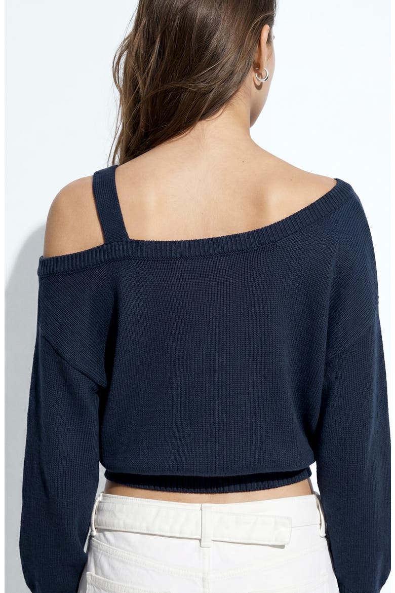 Asymmetrical Off the Shoulder Cotton Sweater, Alternate, color, NAVY