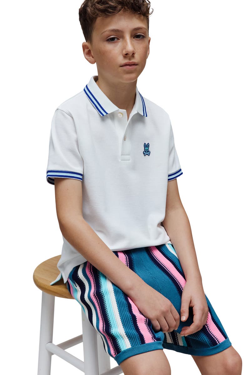 Psycho Bunny Kids' Clark Piqué Polo, Alternate, color, White