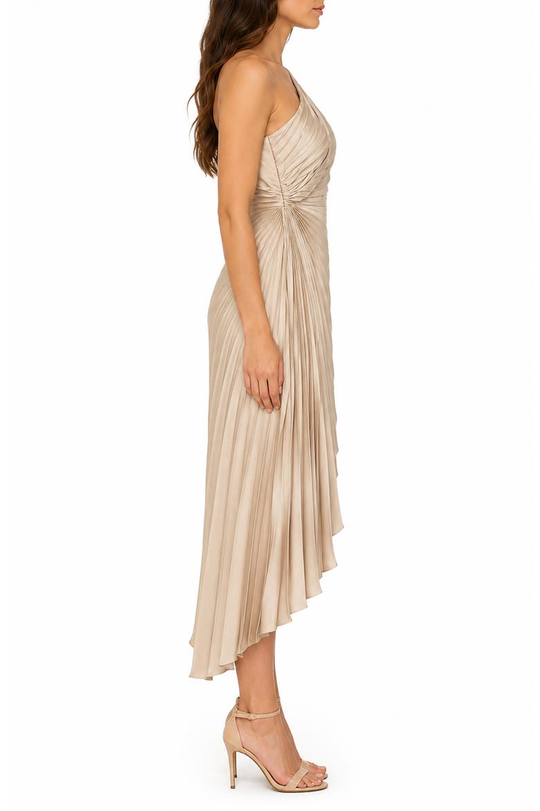 Pleated One-Shoulder Satin Cocktail Dress, Alternate, color, CHAMPAGNE