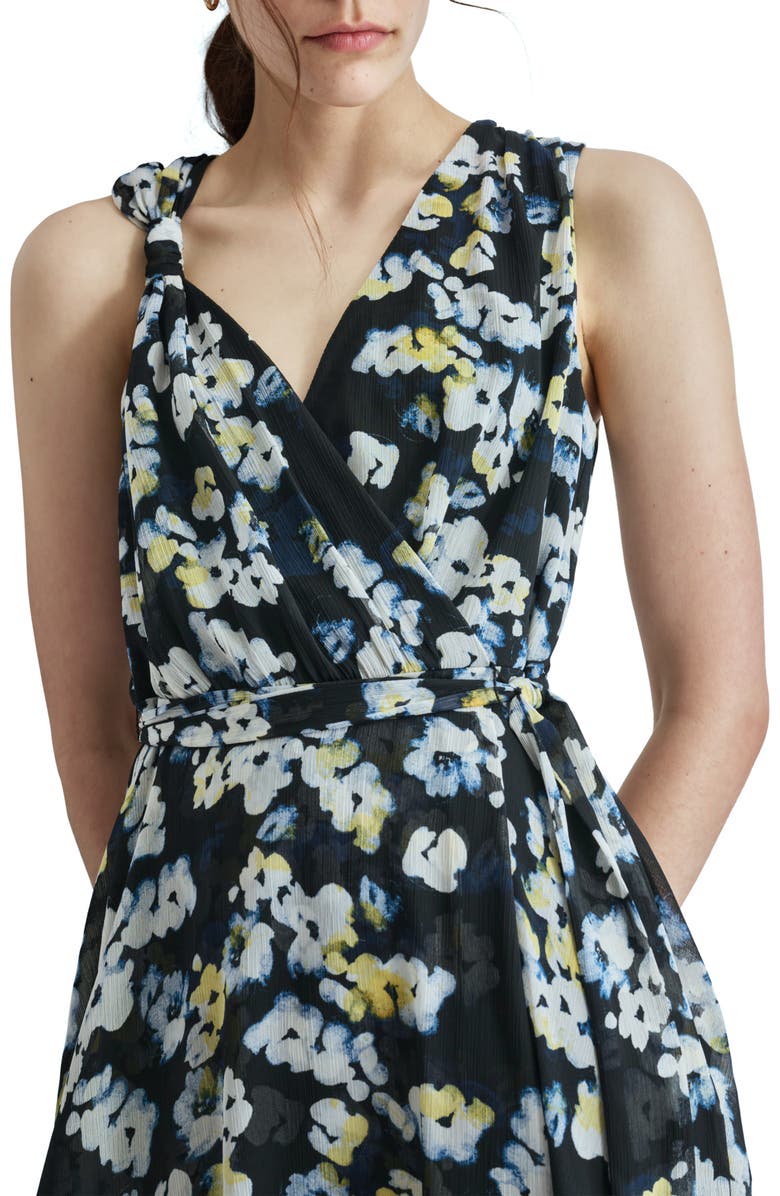 DKNY Surplice V-Neck Faux Wrap Midi Dress, Alternate, color, Navy/ Lemon