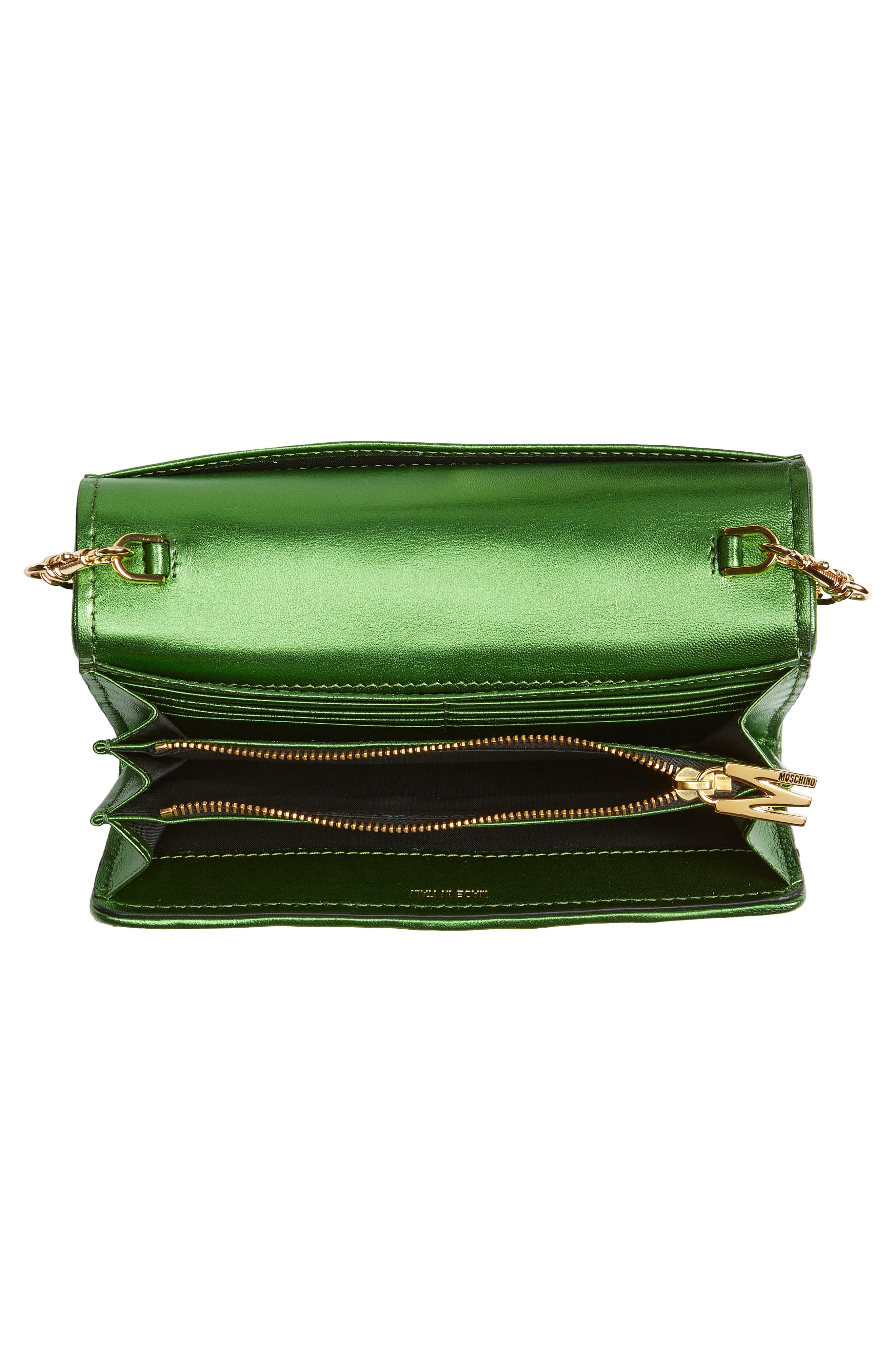 Moschino Medium M Logo Quilted Metallic Leather Shoulder Bag, Alternate, color, 