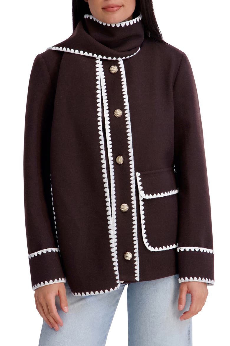 Scarf Collar Faux Wool Jacket, Main, color, CHOCOLATE